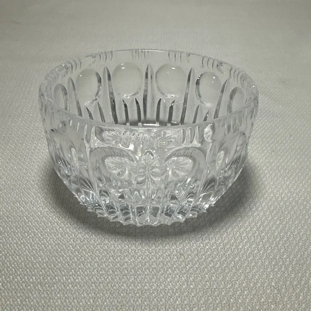 4 Pc Vintage Crystal Vanity Set Art Deco Bowl Bottle Decanter Starburst